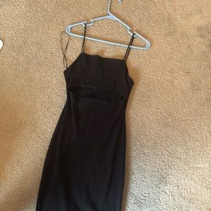 Black Ribbed Front Cut Out Dress